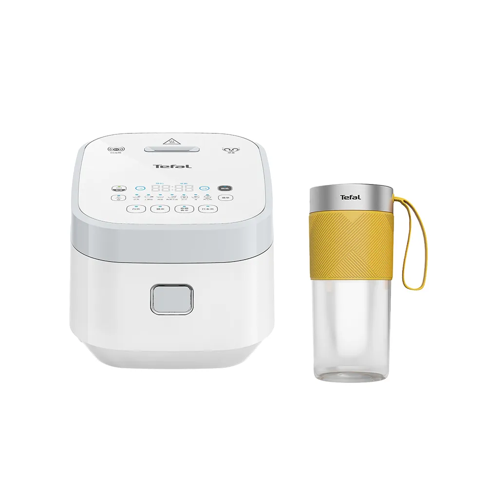 【Tefal 特福】好食鮮飲組-IH熱旋球釜6人份電子鍋+輕量美型隨行果汁機(鮮橙黃)