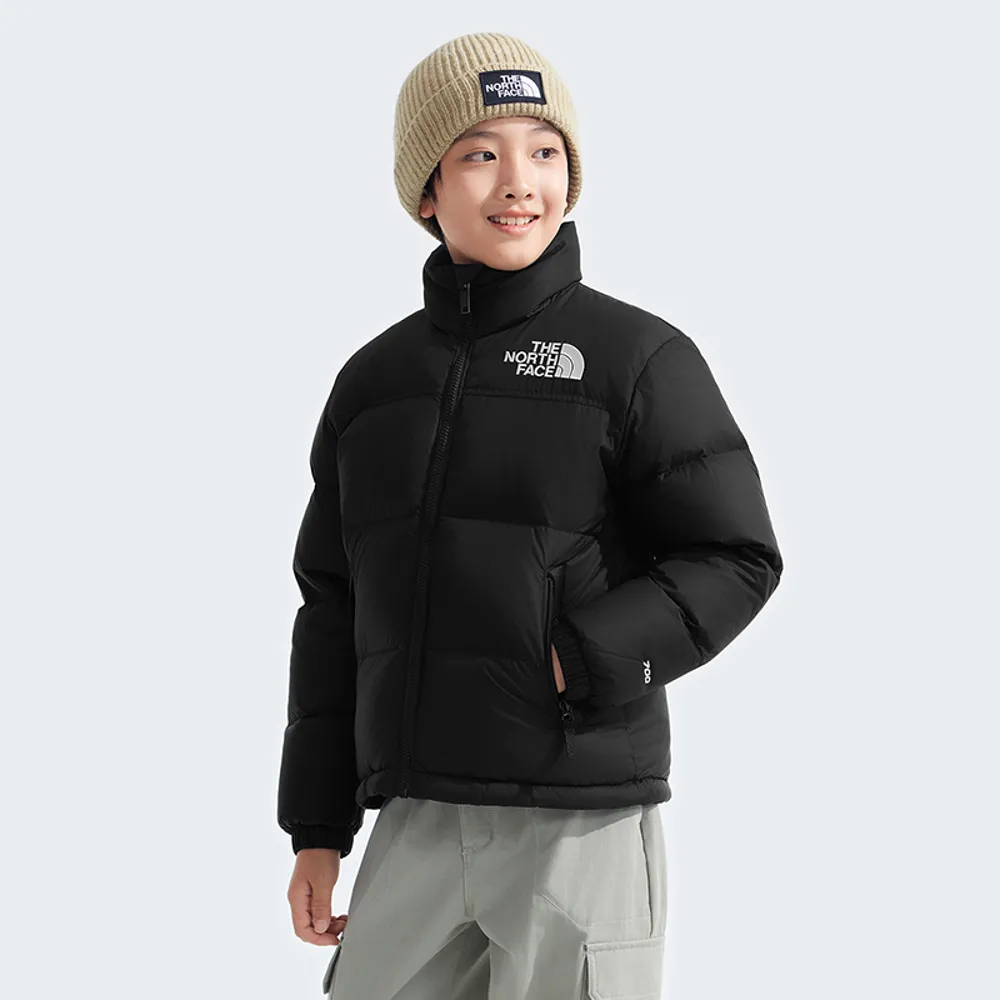【The North Face 官方旗艦】經典ICON-北面兒童黑色DWR防潑水羽絨外套|8A4CJK3(700蓬鬆度)