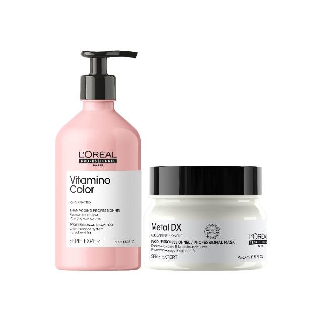 【L’OREAL 巴黎萊雅PRO】護髮護色雙明星洗潤組(吸金喚彩髮膜250ml+飽和護色洗髮精300ml)