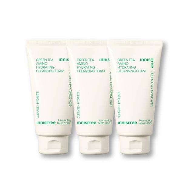 【innisfree】買2送1★綠茶保濕胺基酸潔面乳150g(3入組)