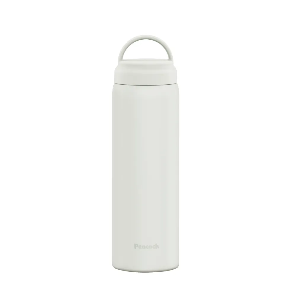 【Peacock 日本孔雀】不鏽鋼 手提式City城市休閒 保冷保溫杯600ML-米白(提把設計)(保溫瓶)