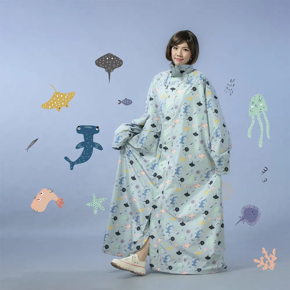 【Bonita 葆倪】海底世界  透氣輕量雨衣/965-5201-52/灰藍色(會呼吸的透氣輕量雨衣)