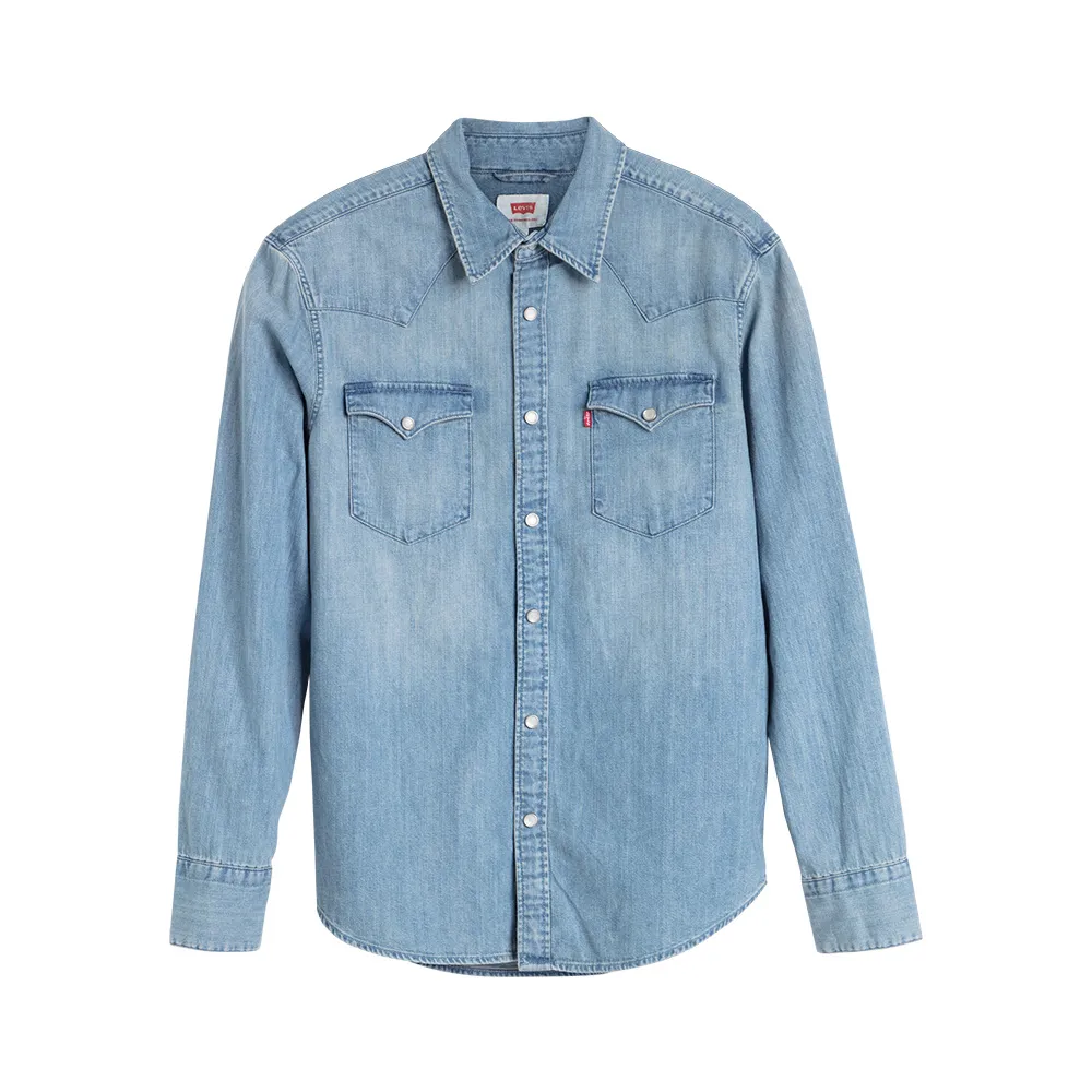 【LEVIS】男款 牛仔襯衫/Barstow 經典V型雙口袋/休閒版型/淺藍水洗 熱賣單品 85744-0001