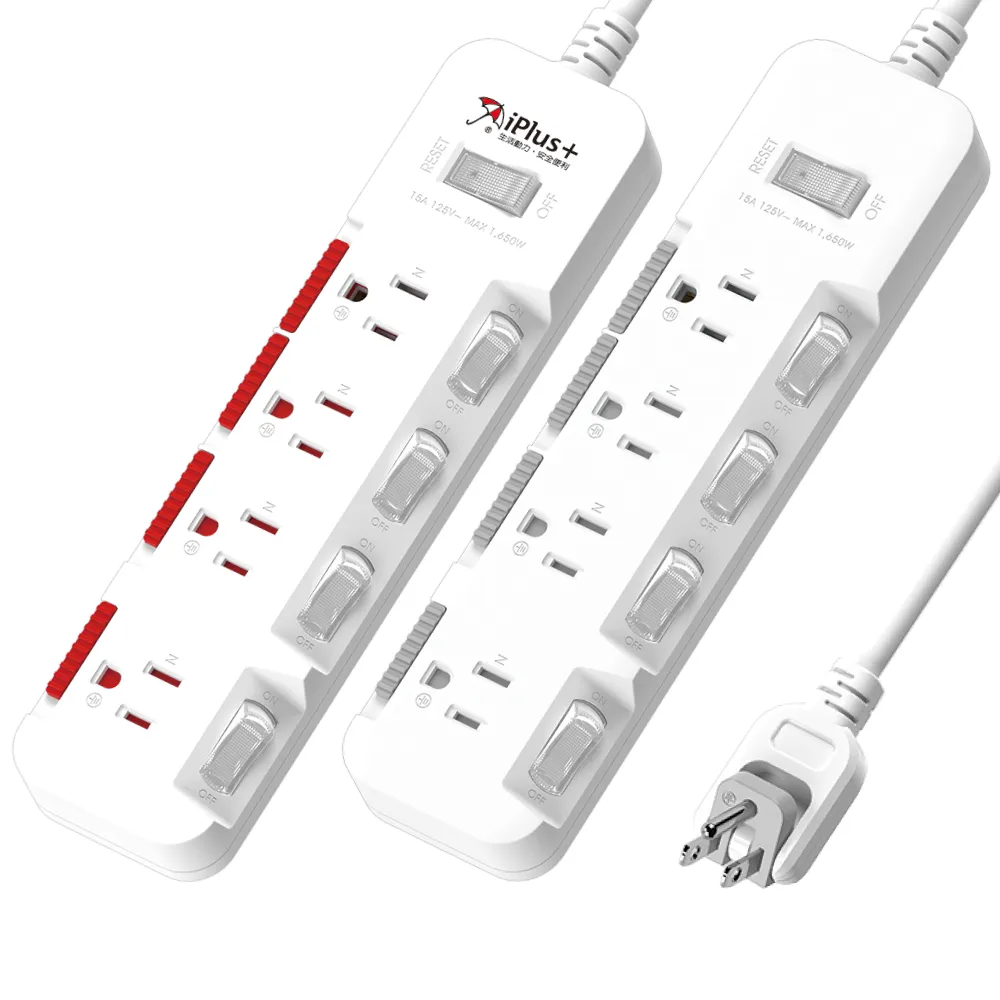 【iPlus+ 保護傘】5開4插3P防塵抗雷擊旋轉插頭延長線1.8M(PU-3547S 斜面開關.台灣製.防火)