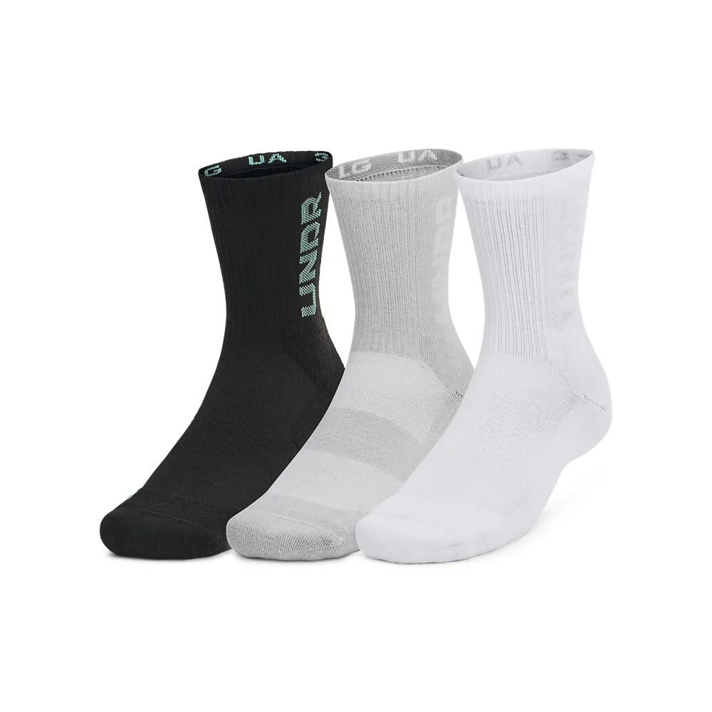【UNDER ARMOUR】UA 男女同款 3-Maker 3pk 中長襪_1382025-002(黑色/灰色/白色)