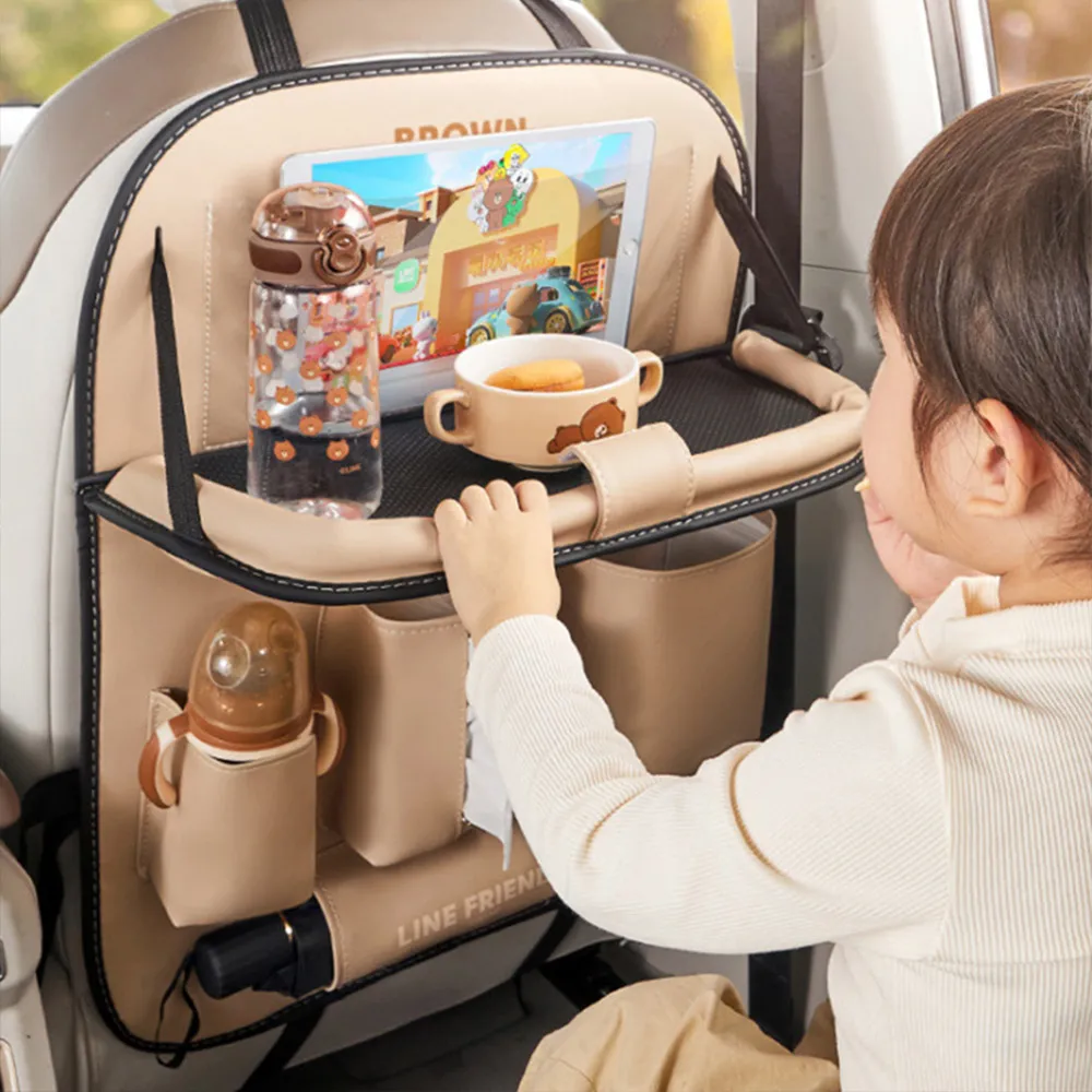 【LINE FRIENDS】熊大兔兔熊美汽車椅背收納袋車用餐桌 車用置物袋掛袋 單入(後座置物架 車用收納)