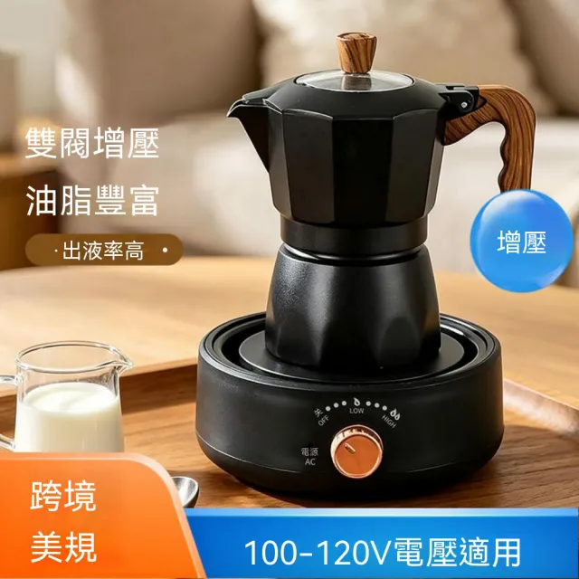 新川 110V美規雙閥摩卡壺電熱爐套裝（意式咖啡機 戶外便攜組 煮咖啡壺 加熱底座 整套組）