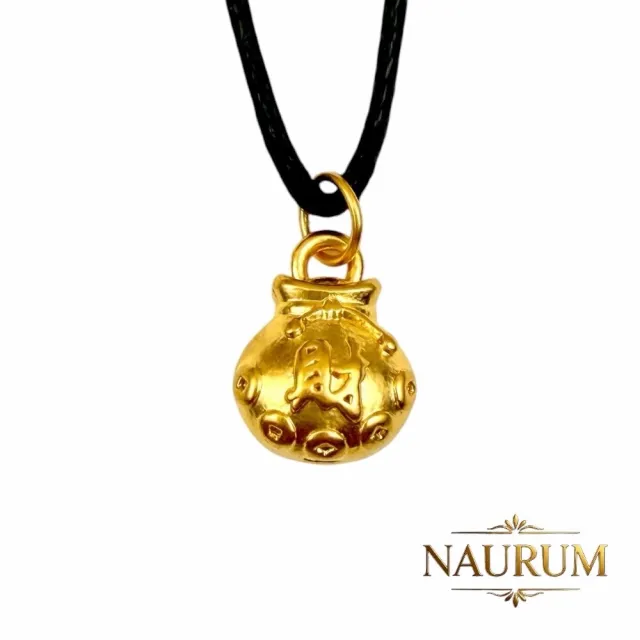 (NAURUM)黃金墜飾聚財金福袋0.08錢附贈皮繩