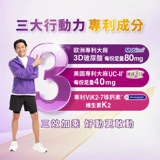 【桂格康研家】關鍵三效錠60顆×1盒_共60顆(uc2/UC-II/非變性二型膠原蛋白/玻尿酸/鈣/維生素D/維生素K)