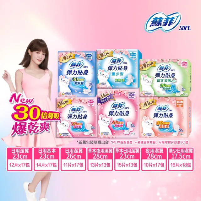 【Sofy 蘇菲】彈力貼身 超薄日夜用潔翼/日用基本衛生棉(日用、夜用潔翼、日用基本17包)