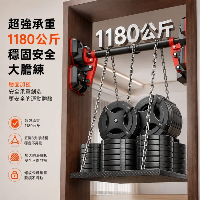 【匠藝家居】進階加大加寬五腳墊 單槓 142-180公分+吊環 免打孔室內單槓 引體向上架 門上單槓 免釘免打孔