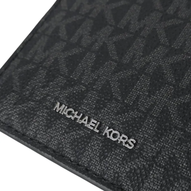 【Michael Kors】銀字滿版防刮鍊帶L型拉鍊零錢包(黑灰)