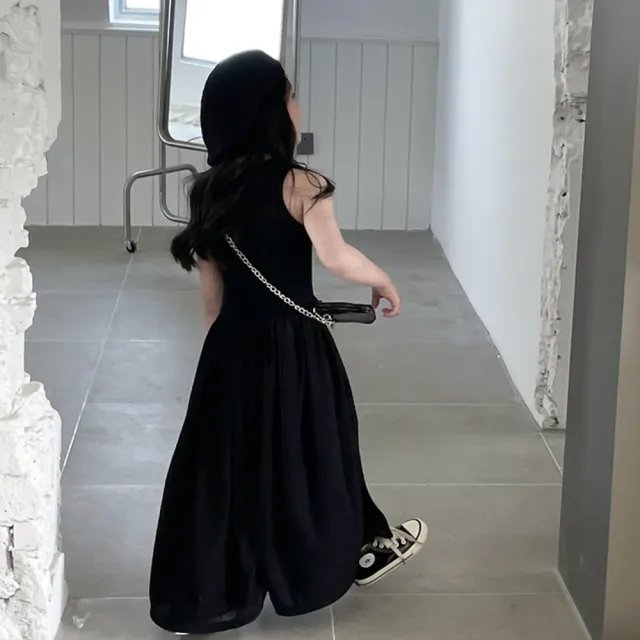 【橘魔法】赫本風坑條背心長裙洋裝 女童 童裝 兒童 大童 背心洋裝 連身裙 兒童洋裝