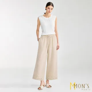 【MON’S】苧麻蕾絲褲口長褲(直)