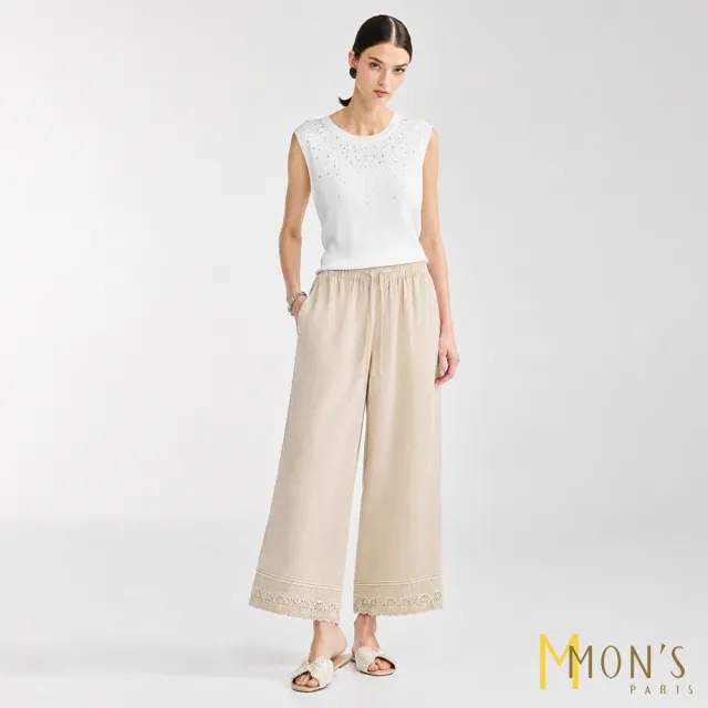 【MON’S】苧麻蕾絲褲口長褲(直)