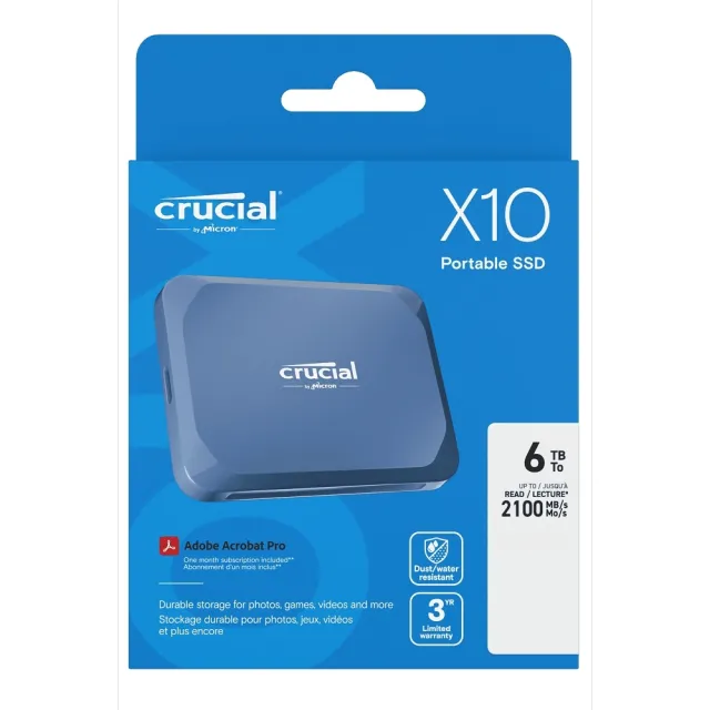 【Crucial 美光】X10 6TB Type-C 外接式SSD固態硬碟(CT6000X10SSD9)(速2100Mb/s)3年保
