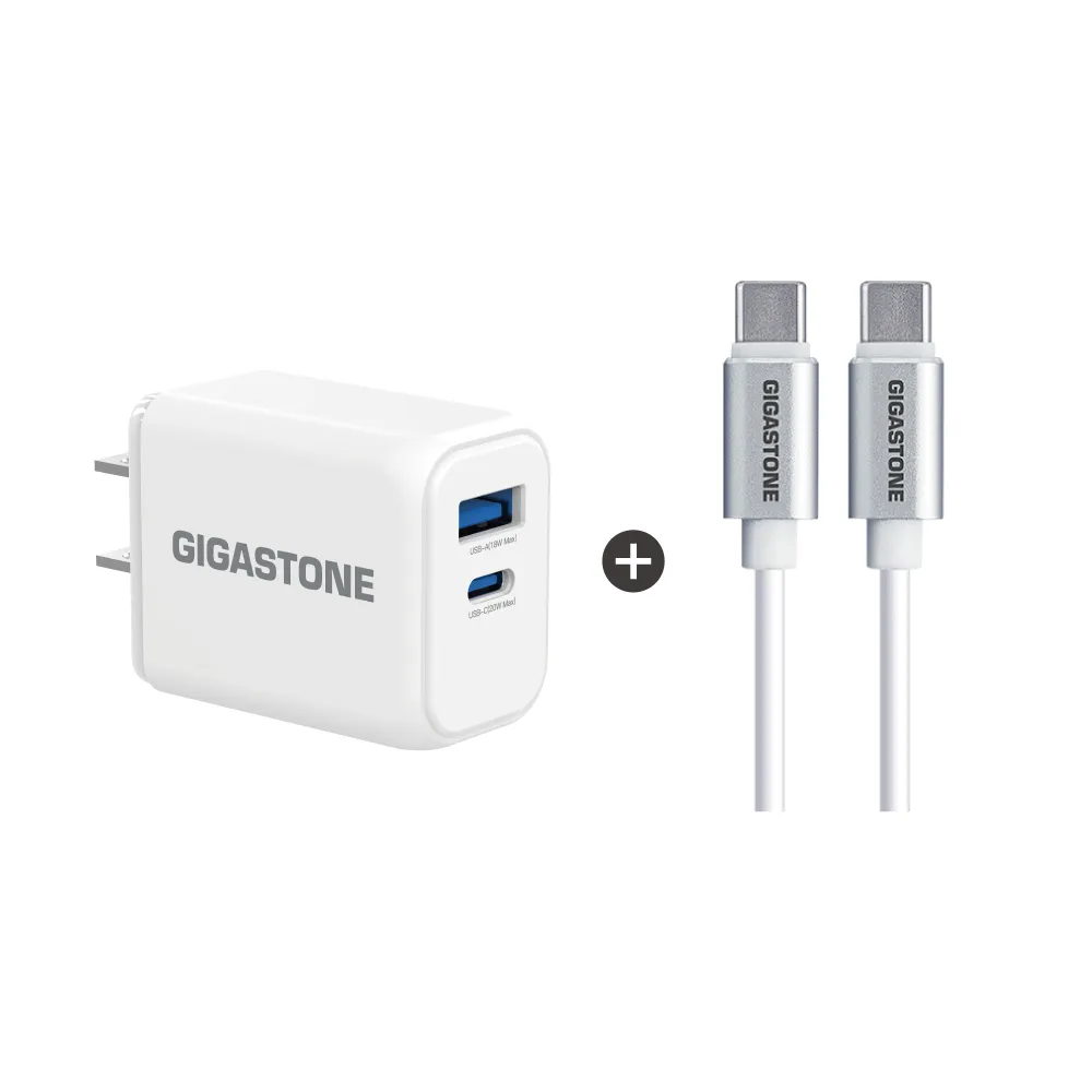 【Gigastone 立達國際】20W雙孔急速快充充電器 + Type-C to C 60W充電線組合(iPhone 15以上/安卓手機適用)