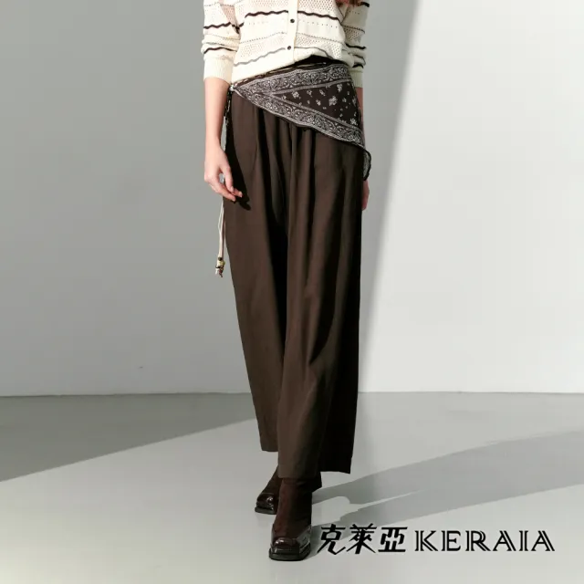 【KERAIA 克萊亞】魅力價-摩登波西絮語鬆緊寬褲(附造型腰巾)