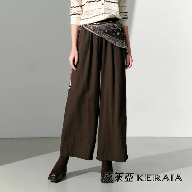 【KERAIA 克萊亞】魅力價-摩登波西絮語鬆緊寬褲(附造型腰巾)