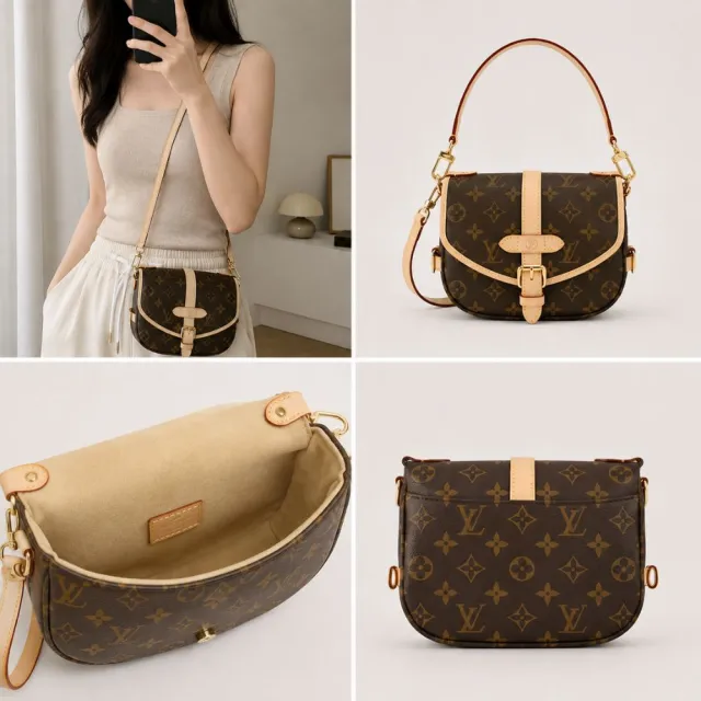 【Louis Vuitton 路易威登】Saumur BB 老花 帆布 斜背包 肩背包