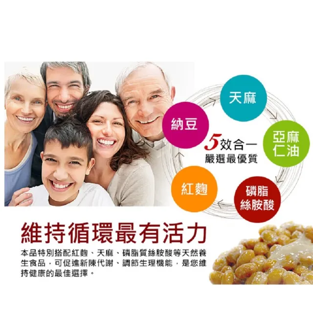 【草本之家】納豆活力通軟膠囊6入組(60粒/入)(亞麻仁油.納豆.紅麴.天麻.磷脂醯絲胺酸)