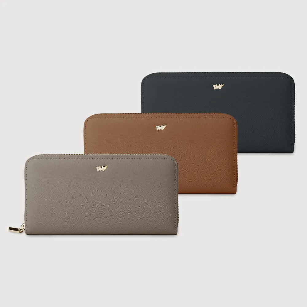 【BRAUN BUFFEL 德國小金牛】蘇菲娜-A 12卡拉鍊長夾-多色任選(BF885-601-BK/BRA/HM) 錢包送禮推薦