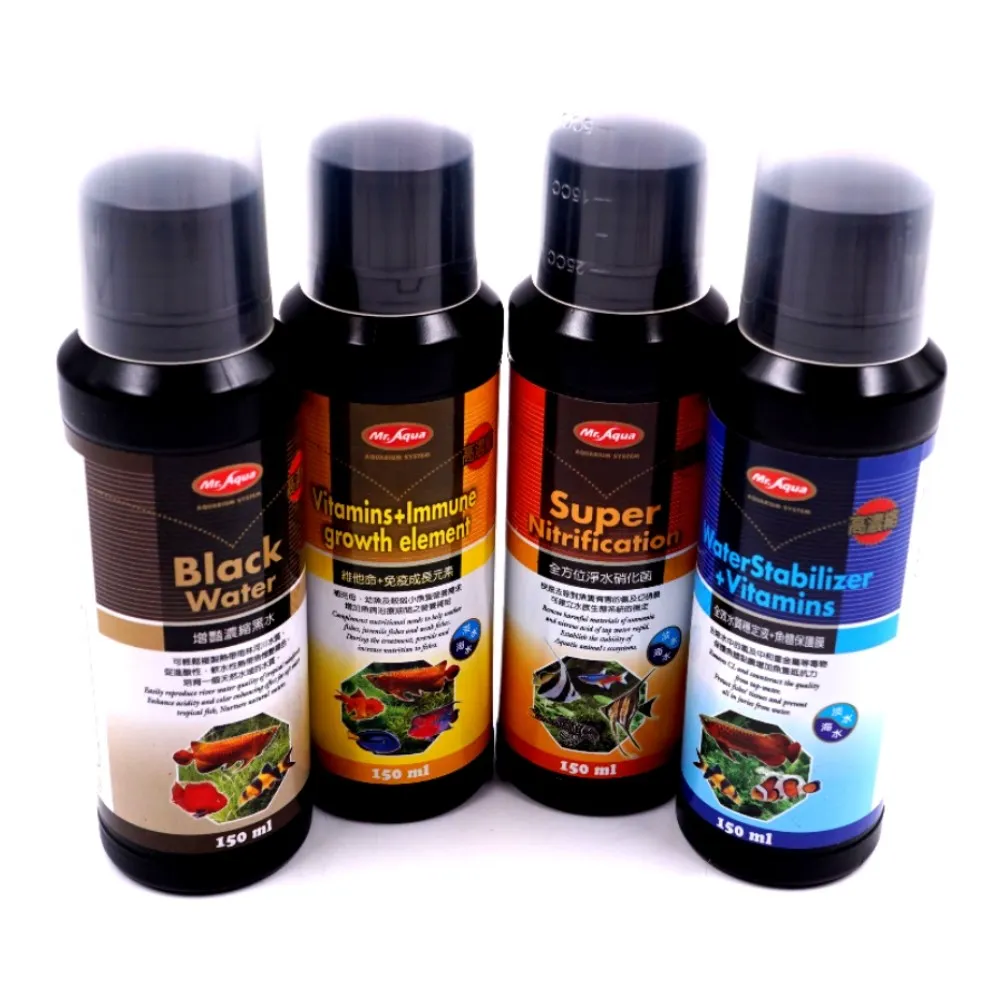 【MR.AQUA】水族先生全方位硝化菌+濃縮黑水+維他命+水質穩定劑共150ml×4(水質處理滿漢全餐150ml四瓶套組)