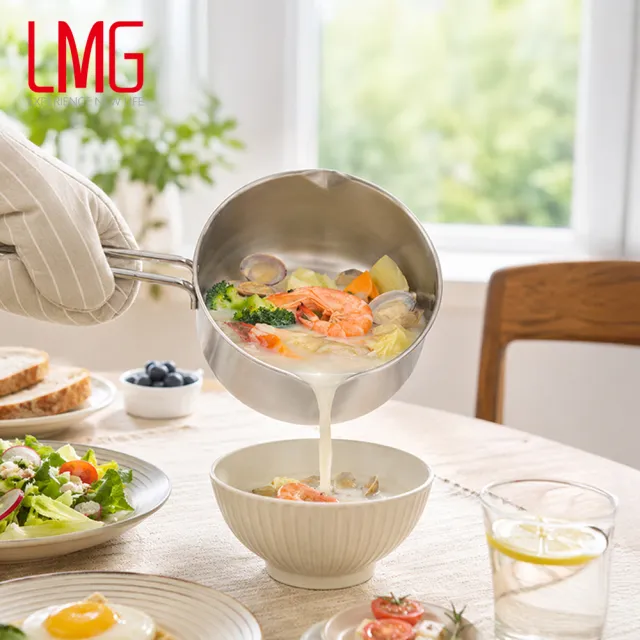 【LMG】台灣製複合金高級不鏽鋼單把雪平鍋18cm無蓋(MIT 不挑爐具)