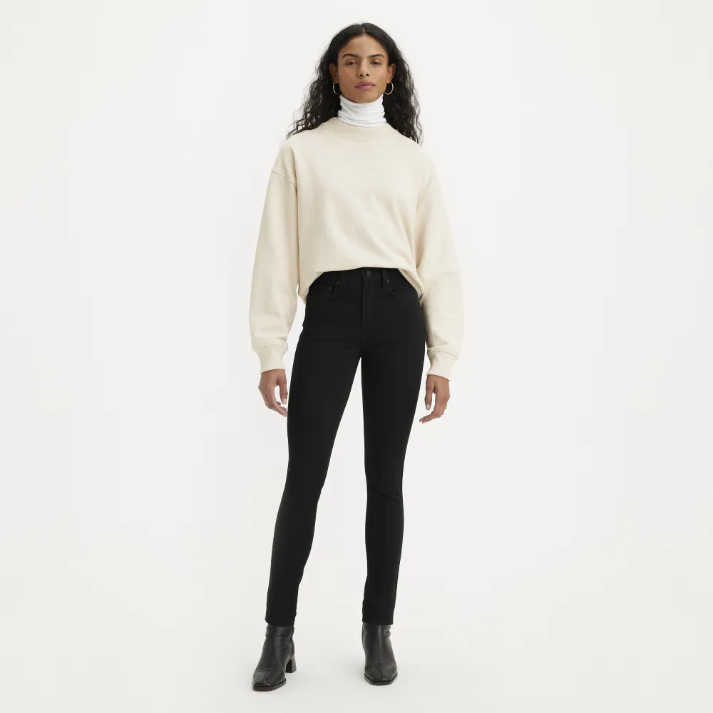 【LEVIS】女款 721 高腰緊身窄管牛仔長褲/四向彈性延展/黑色基本款/黑皮牌 熱賣單品 18882-0233