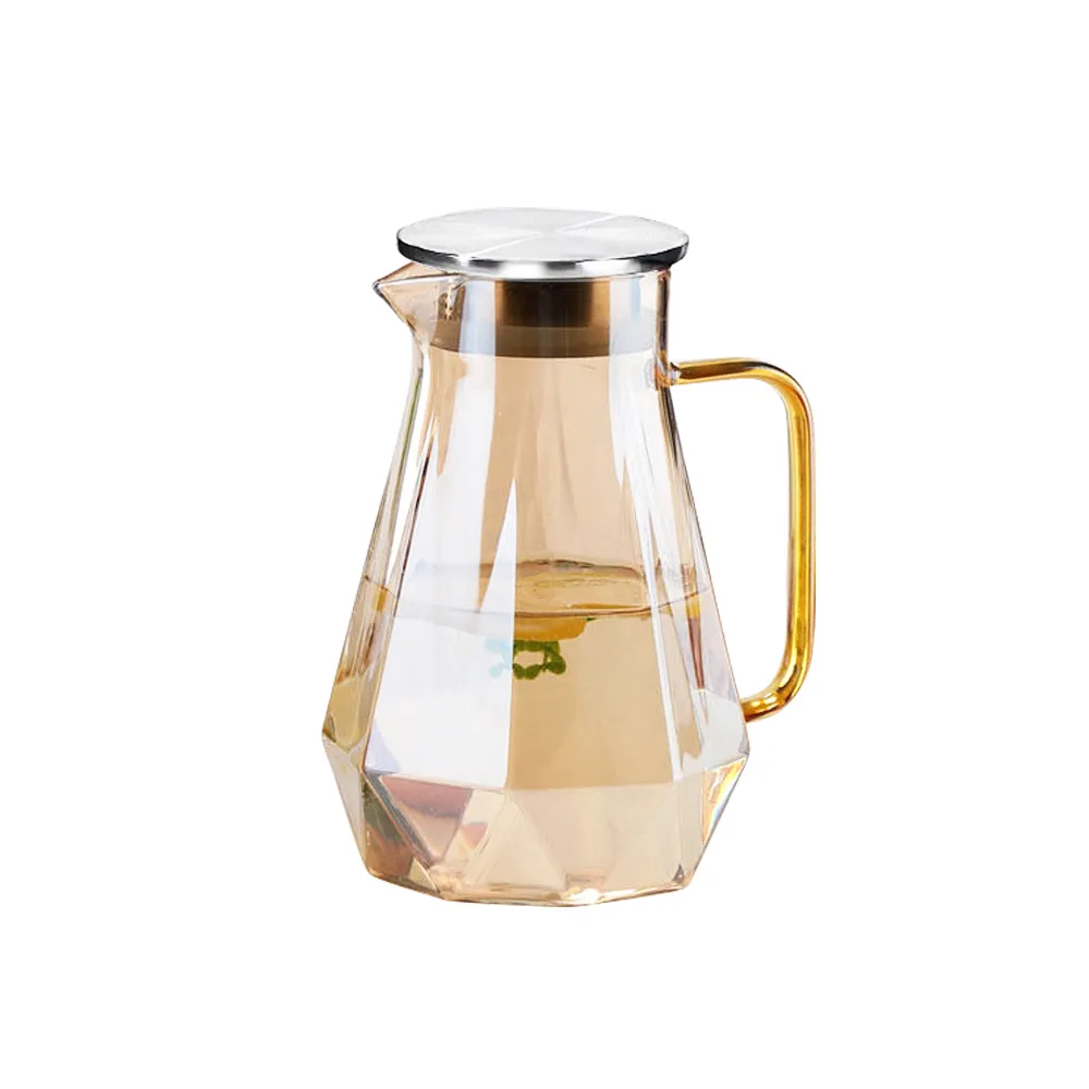 【日本FOREVER】耐熱玻璃時尚鑽石紋鐵灰款不鏽鋼把手水壺(1500ML)