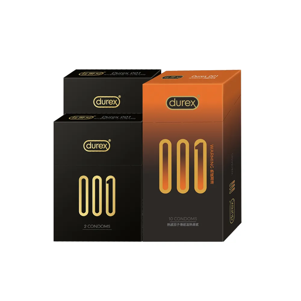 【Durex 杜蕾斯】001水性PU衛生套熱感潤滑裝1盒10入+標準裝2盒4入(共14入 保險套/衛生套/避孕套/安全套)