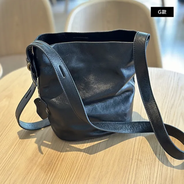 【巴黎精品】現貨+預購 真牛皮水桶包斜背腋下包真皮革肩背包(復古休閒側背女包包3款a1mk18 B)