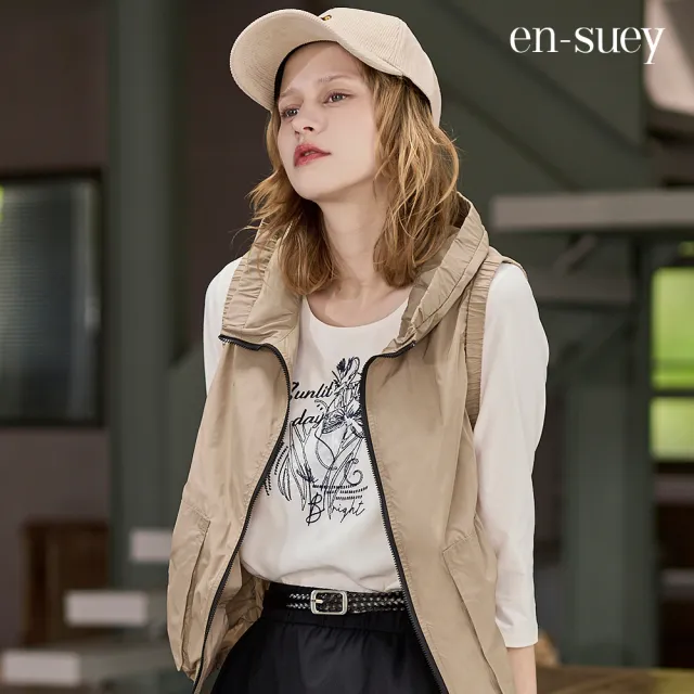 【en-suey 銀穗】異素材拼接電繡花卉棉T上衣-女