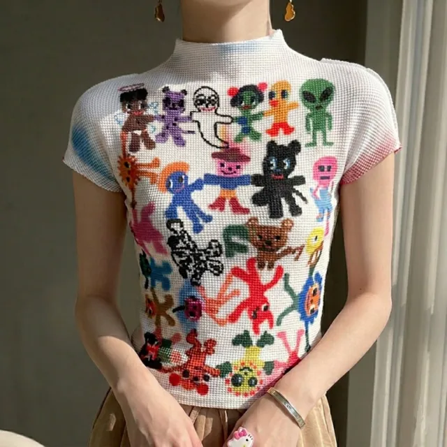 【巴黎精品】三宅風皺褶衣服套裝女上衣長裙高級摺衣彈力女裝顯瘦折衣大碼(T恤印花短袖3色k1ab29)
