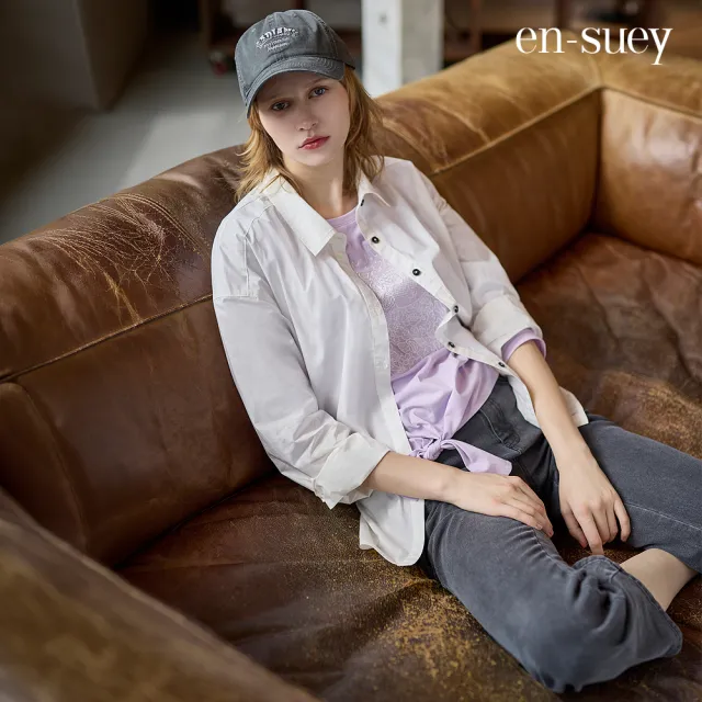 【en-suey 銀穗】極簡風純棉開襟後平細褶襯衫-女