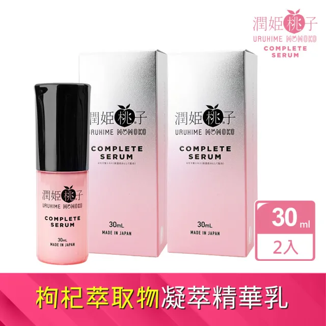 【URUHIMEMOMOKO 潤姬桃子】凝萃精華乳 (30ml X 2入瓶裝 枸杞萃取、5%菸鹼醯胺、富勒烯、葡萄糖基神經醯胺)