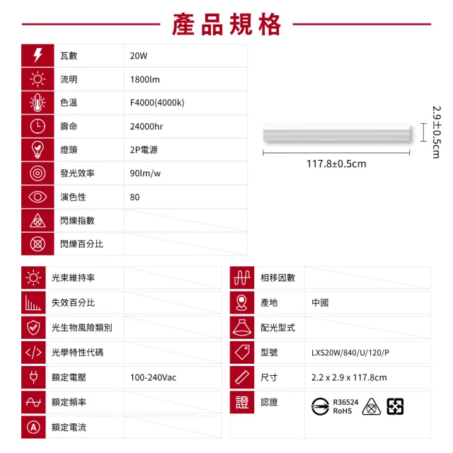 【旭光】4呎 LED支架燈 T5 20W 串接燈 層板燈 支架燈 一體化層板燈(4入組)