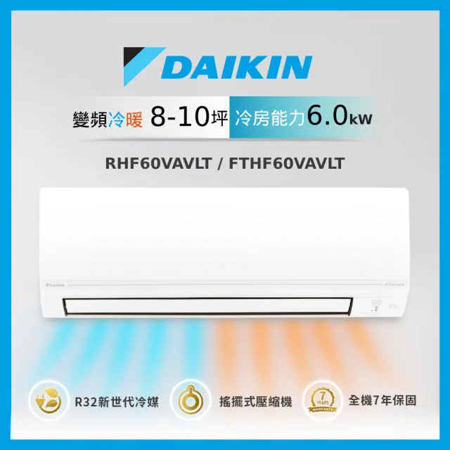 【DAIKIN 大金】★白金級安裝★8-10坪經典款一級變頻冷暖6.0KW/分離式空調(RHF60VAVLT/FTHF60VAVLT)