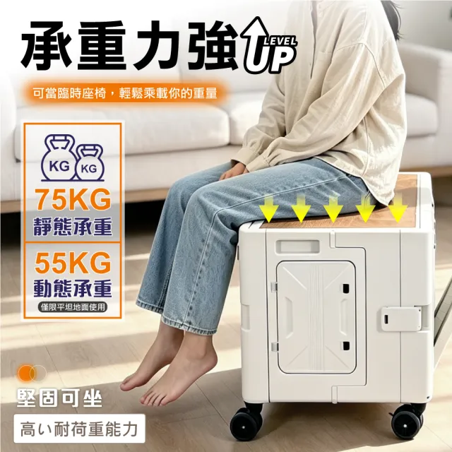 【ONE HOUSE】丹邁越野4輪折疊購物收納車 買菜車 購物車 平拉推車(75L特大折疊手推車_三開門 1入)