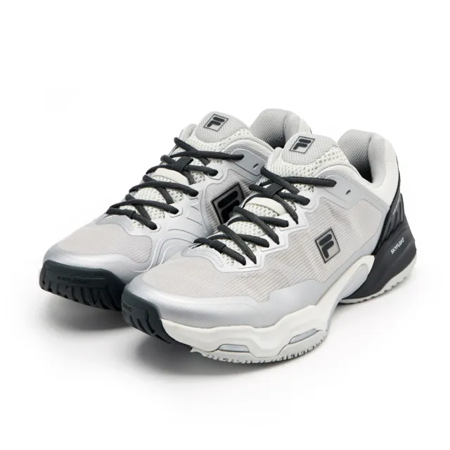 【FILA】AXILUS PRO 4 MS 中性網球鞋-銀/黑 (4-T502A-031)
