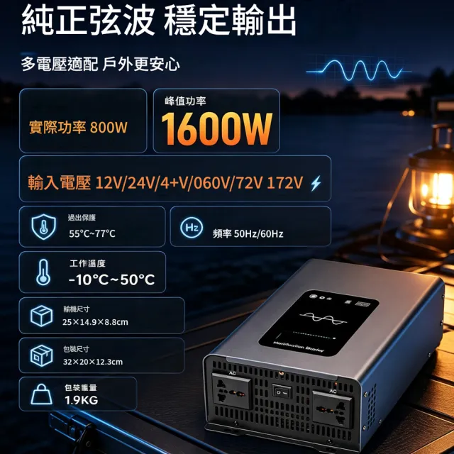【RTAKO】純正弦波逆變器 1300W車載逆變器 12V24V48V72V轉110v 房車太陽能露營電源轉換器 KQ
