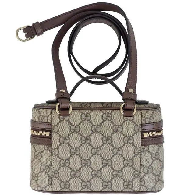 【GUCCI 古馳】Ophidia GG標誌防水帆布化妝斜背/手提包(咖啡/小)