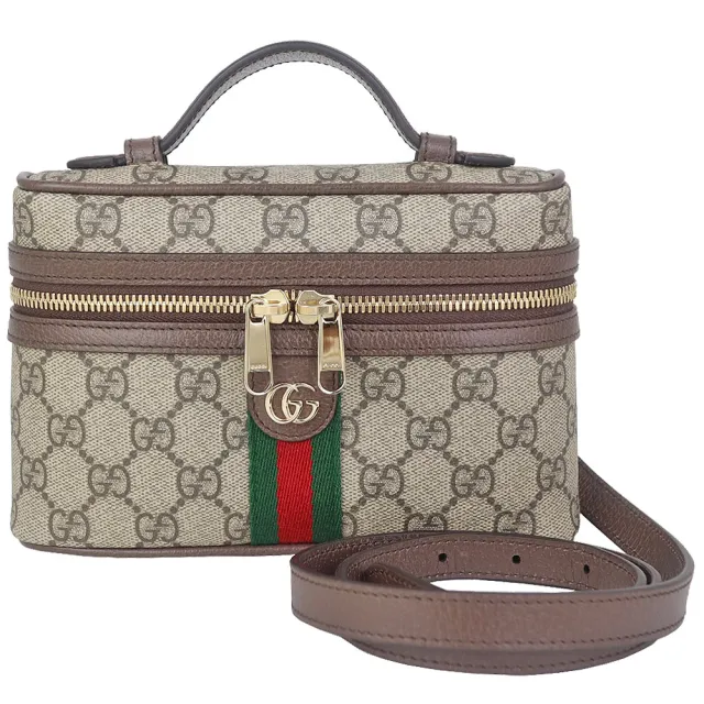 【GUCCI 古馳】Ophidia GG標誌防水帆布化妝斜背/手提包(咖啡/小)