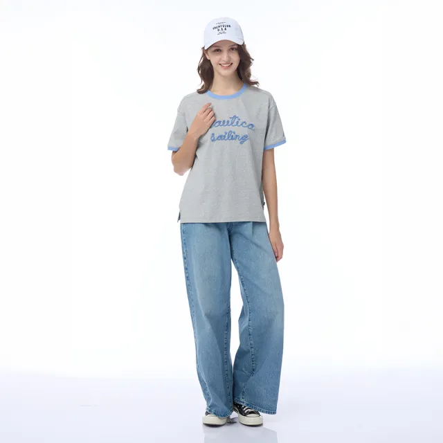 【NAUTICA】官方旗艦 女裝 立體刺繡純棉短袖T恤(灰色)