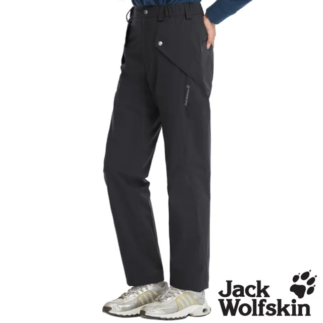 【Jack wolfskin 飛狼】女 防風防水輕保暖長褲｜薄刷毛內裡｜雨褲 (黑)