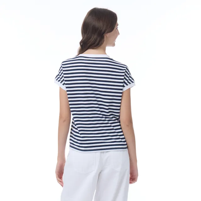 【NAUTICA】官方旗艦 女裝 經典簡約藍條紋短袖T恤(黑色)