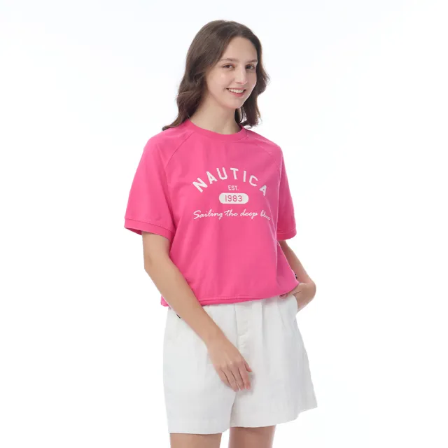 【NAUTICA】官方旗艦 女裝 美式字母印花短袖T恤(桃紅色)