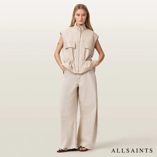 【ALLSAINTS】FLOR 寬鬆羊皮背心-黑米兩色 W095LE(寬鬆版型)