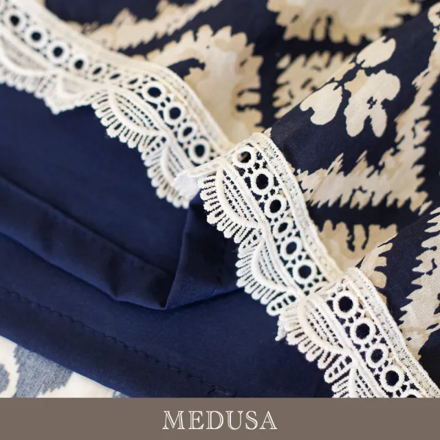 【MEDUSA 曼度莎】現貨-台灣製 深藍蕾絲滾邊天絲棉印花裙（M-XL）｜長裙穿搭 短裙穿搭 天絲棉