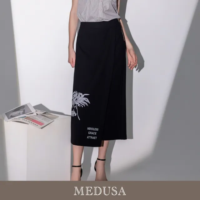 【MEDUSA 曼度莎】現貨-都會個性花卉文字側蓋中長裙（M-XL）｜長裙穿搭 中長裙 都會穿搭
